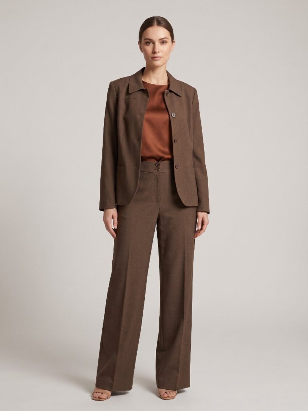 Chico's 2-Piece Pant Suit Brown Blazer Jacket Pants Size 1 US M 8-10 Career
